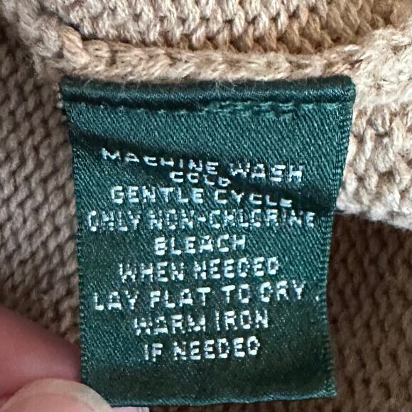 Lauren Ralph Lauren Vintage Fisherman Sweater 90s Y2K Brown Knit Button Shawl 2X - Picture 8 of 11